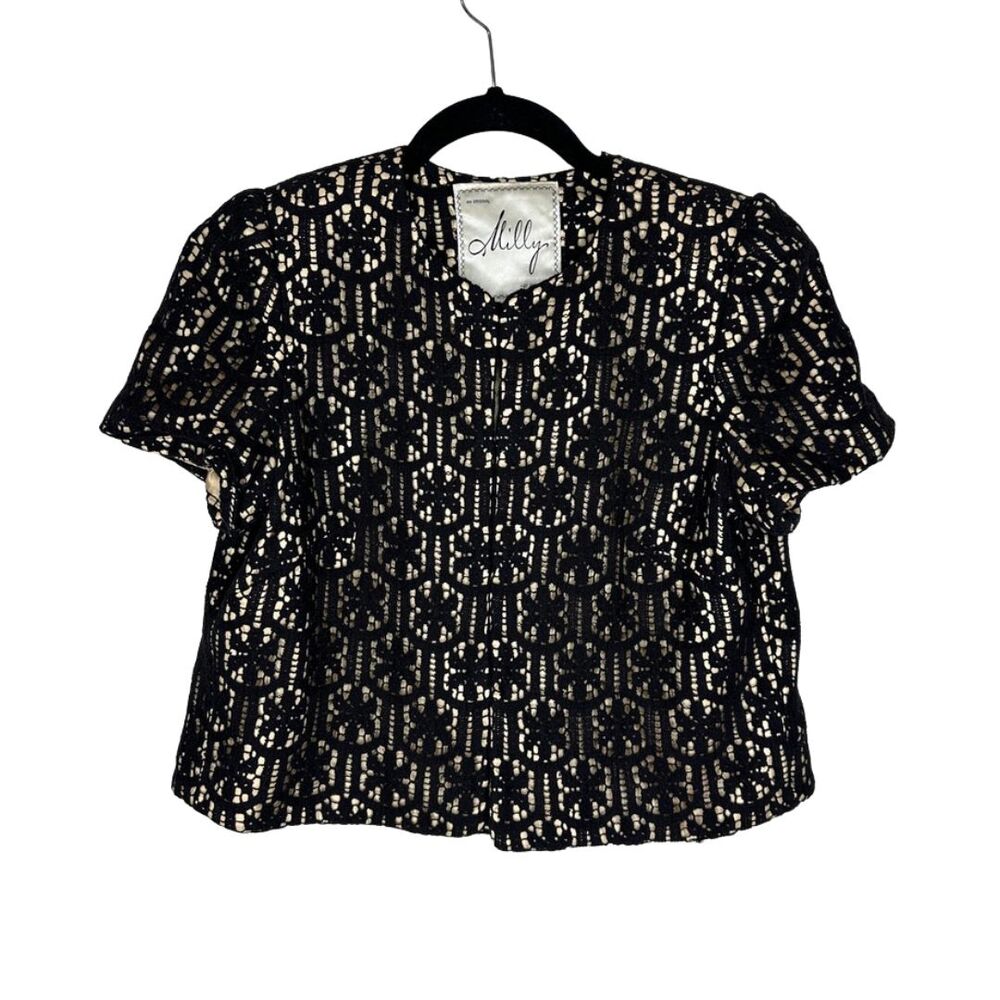 Milly of New York Black Lace Crop Jacket Size 6 Shrug Cocktail